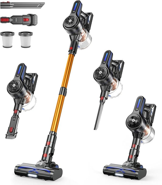 NADALY Cordless Vacuum Cleaner, Powerful Stick Vacuum with 45min Runtime, Anti-Tangle Self-Standing Vacuum Cleaners for Home, 8-in-1 Lightweight Vacuum for Hardwood Floor/Carpet/Pet Hair, Bronzed Gold