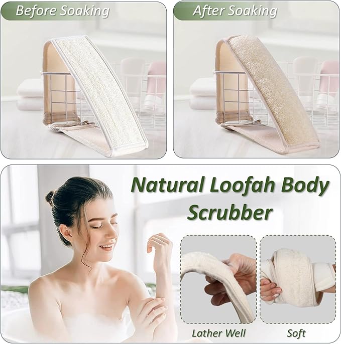 Natural Loofah Exfoliating Body Scrubber for Men and Women, Loofah Sponge Pads & Body Sponges Scrubber, Luffa Sponge to Clean & Relax Your Body Deeply (2 Pack)