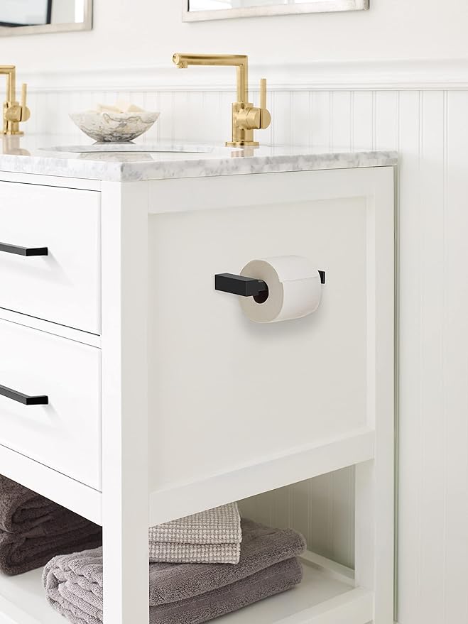 Amerock BH36081MB | Matte Black Single Post Toilet Paper Holder | 5-7/8 in. (149 mm) Length Toilet Tissue Holder | Monument | Bath Tissue Holder | Bathroom Hardware | Bath Accessories