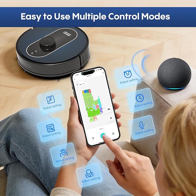 Robot Vacuum and Mop Self-Emptying: 6000Pa Robotic Vacuum 5-In-1 LiDAR Navigation with No-Go Zones/Mapping for 90 Days Hands-Free Cleaning, APP/Alexa Robot Vacuum for Pet Hair & Carpet & Hard Floor
