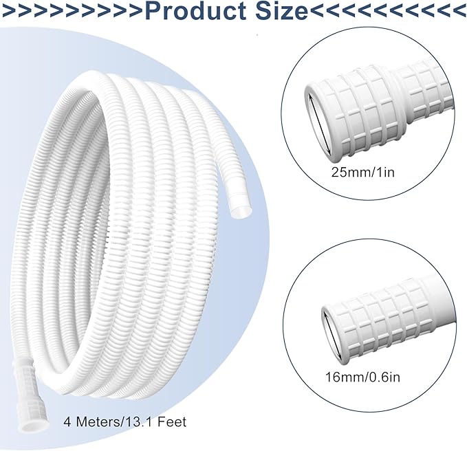 Universal Dehumidifier Drain Hose 13 Feet Air Conditioner Hose with Cut-Table Rubber Adapter Connect Clamp and Teflon Tape, Drain Pipe for Dehumidifiers, Air Conditioners