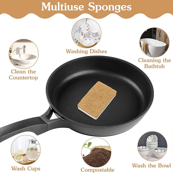 36pcs Natural Kitchen Sponge Eco Friendly Dish Sponges for Kitchen Compostable Coconut Scrubber Sponge Scrubbing Sponges for Dishes Household Cleaning Foam Non Scratch Dishwashing Scrubber