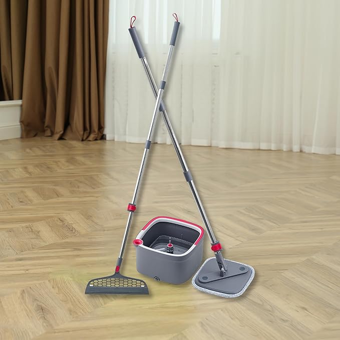 Square Spin & Bucket Smart Floor Mop with Separate Compartments for Clean and Dirty Water, Self Cleaning (Mop Bucket with Squeegee Sweeper)
