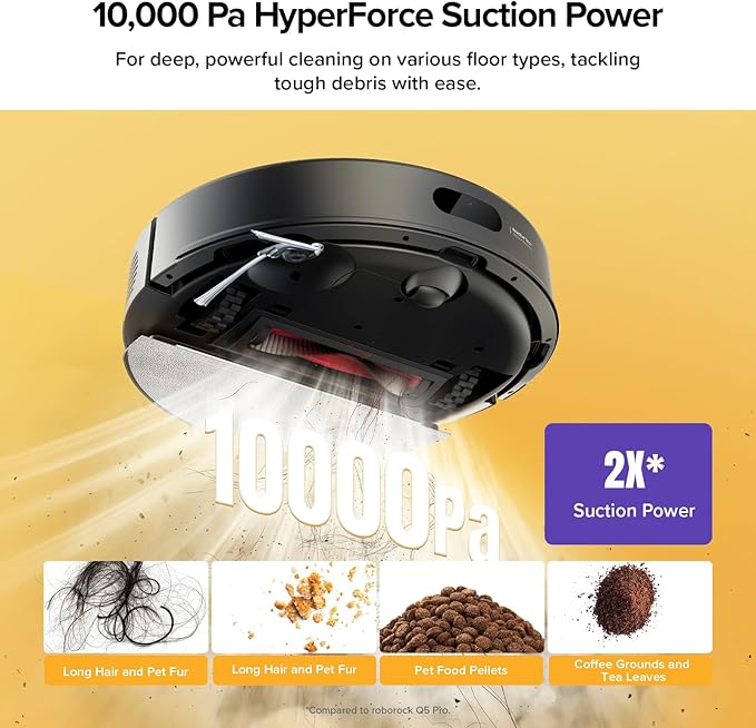 roborock Q7 M5+ Robot Vacuum and Mop, Upgraded from Q5 Max+, Up to 7-9 Weeks Self-Empty, 10000Pa Suction, Dual Anti-Tangle System for Pet Hair & Carpet, PreciSense LiDAR Navigation, App Control, Black