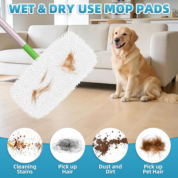 6 Pack Reusable Mop Pads Compatible with Swiffer Sweeper Mop, Washable Wet Pads Refill, Dry Sweeping Cloths, Microfiber Pads for Mopping Floors (Gray, White)