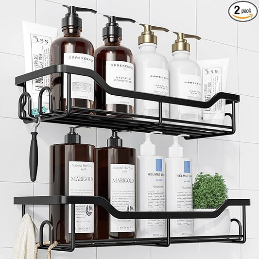 Kitsure Shower Caddy Large - Adhesive Shower Organizer, Stainless Steel Shelf for Inside Shower, No Drill Bathroom Organizers and Storage, Home Decor Accessories, 2 Pack, Black