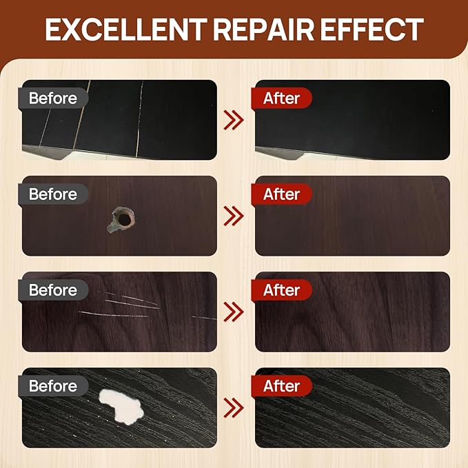 Wood Furniture Repair Kit, Wood Touch up Fillers, Repair Scratches, Cracks, Paint Chips, and Nail Holes on Furniture, Floors, Doors, Cabinets, and Tables (5 Dark Colors)