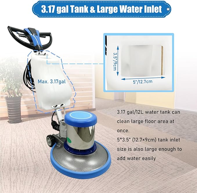 Commercial Floor Cleaning Machine 17" Floor Cleaner and Polisher Industrial Ground Scrubber Buffer Heavy Duty Carpet Cleaner with Three Brushes for Ground Cleaing, 110V