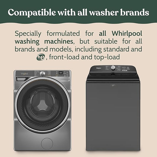 Roobi Washing Machine Cleaner Tablets. Compatible with Whirlpool and All Washing Machine Brands and Models. Septic Safe Deep Clean Formula. Carbon-Neutral 24-Pack Cleaning Tablets.