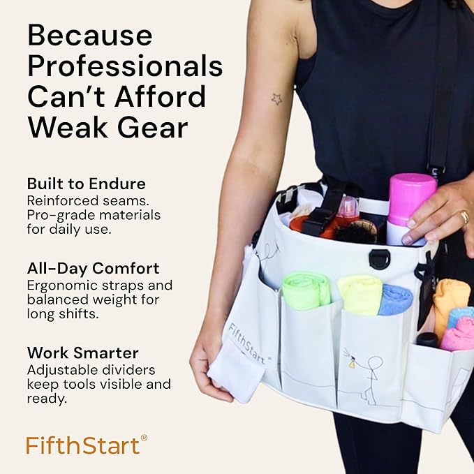 FifthStart Multipurpose Cleaning Caddy with Waist & Shoulder Strap - Diaper Caddy with 9 Pockets, Mesh Base & Adjustable Compartments - Cleaning Supplies Organizer (Yellow Floral, Small)