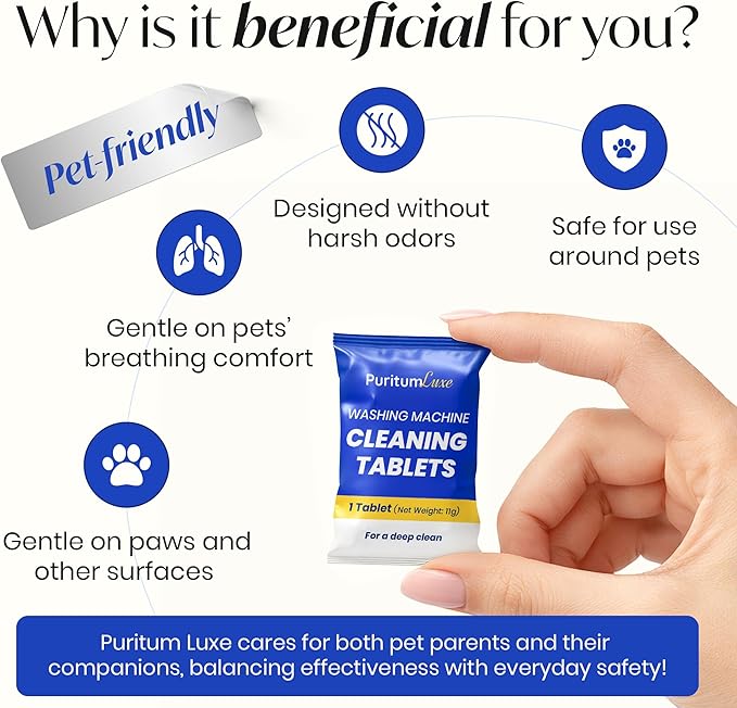 Washing Machine Cleaning Tablets to Remove Pet Fur, Odor, Grime Buildup – Deodorizing for HE, Front, Top Load Washers – Washing Machine Cleaner Tablets Safe for Septic Systems – 24 pcs