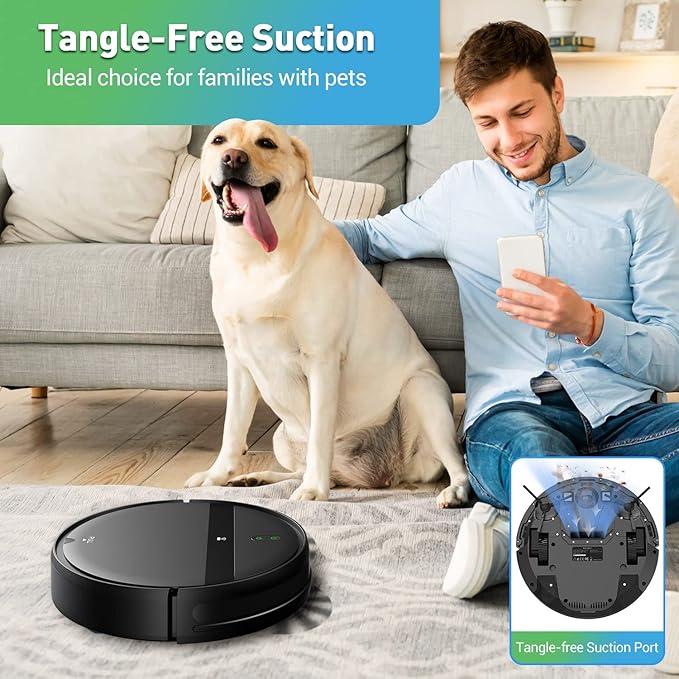 Robot Vacuum and Mop Combo, 2600mAh Long Battery Life,Auto Recharge,2300Pa Strong Suction, Anti-Tangle, Low Noise Operation, Ideal for Pet Hair, Floors, Carpets, and Hair Cleaning
