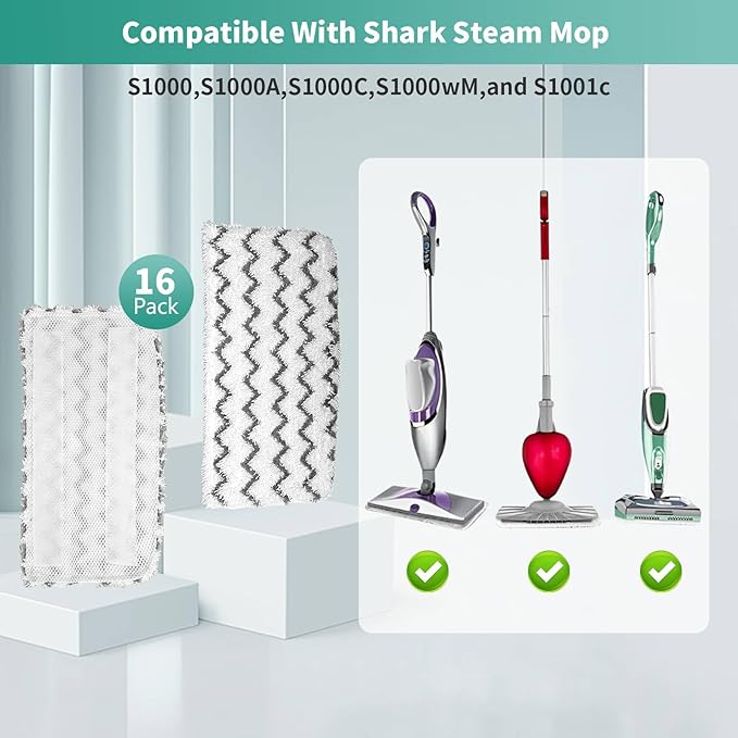 16 Pack Microfiber Steam Mop Replacement pads for Shark Steam Mop S1000, S2001,S1000A, S1000C, S1000WM, and S1001C,Washable & Reusable Steam Mop Pads Safe for all Floor have Super-Absorbent