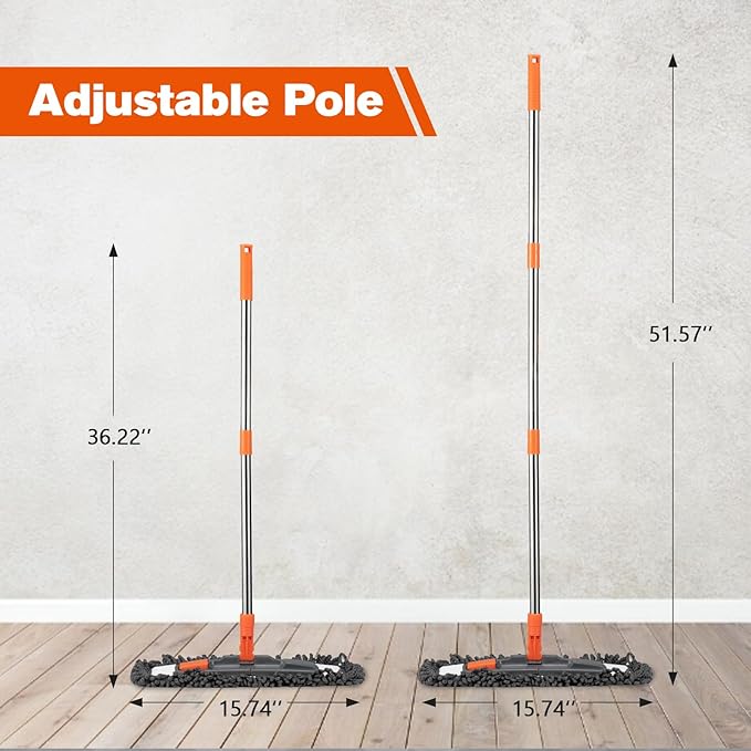 Dust Mop for Floor Cleaning with 3 Washable Pads and 55” Long Stainless Steel Handle,Microfiber Mop for Hardwood Floors, Tile, Marble Floors (Dust Mop)