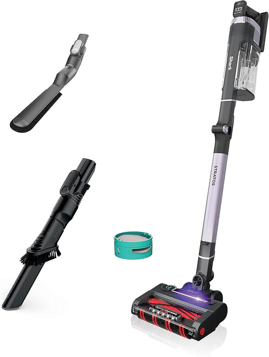 Shark IZ862H Stratos Cordless Vacuum with Clean Sense IQ and Odor Neutralizer, DuoClean PowerFins HairPro, Lightweight Powerful Vacuum Up to 60 Minute Runtime, Ash Purple (Renewed)