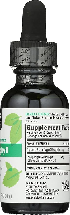 365 by Whole Foods Market, Liquid Concentrate Chlorophyll, Peppermint Flavor, 1 Fl Oz