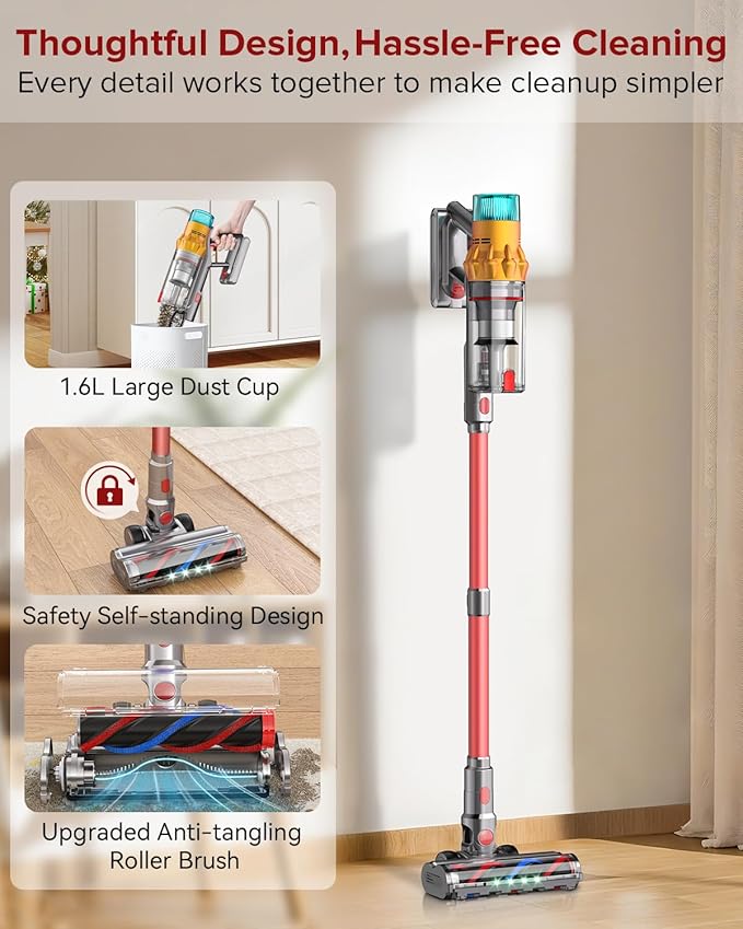 S8 Cordless Vacuum Cleaner, 600W 48Kpa Up to 65mins Stick Vacuum Rechargeable, Wireless Lightweight Handheld Vacuum Cleaners for Home Pet Hair Carpet Hardwood Floor Car