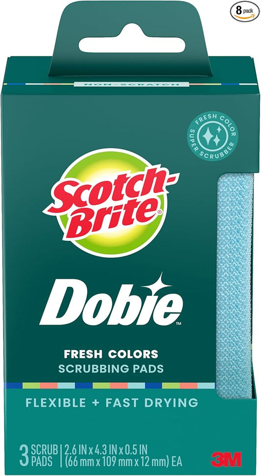 Scotch-Brite Dobie Colors Pads, Dobie Sponge for All Purpose Cleaning of Kitchen, Bathroom, and Household, Non Scratch Pads Safe for Non-Stick Cookware, 24 Count