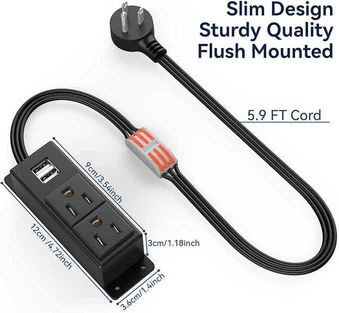 2Pack Electrical Power Outlet Kit, Hidden Outlet Cabinet Accessories with USB, Mountable for Interior Dehumidifiers and Lights (Black, UL Listed)