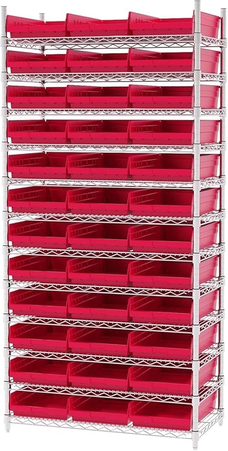 Akro-Mils 30178 Plastic Shelf Bins, Heavy Duty Storage Bins for Garage, Closet, and Drawer Organization, 18-Inch x 11-Inch x 4-Inch, Red, 12-Pack