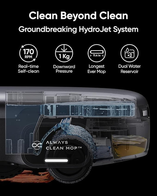 eufy Robot Vacuum Omni S1 Pro, HydroJet System with Roller Mop, Robot Vacuum and Mop Combos, Eco-Clean Ozone, Incrediable Suction, Obstacle Avoidance, Auto Mop Washing & Drying, Self-Emptying