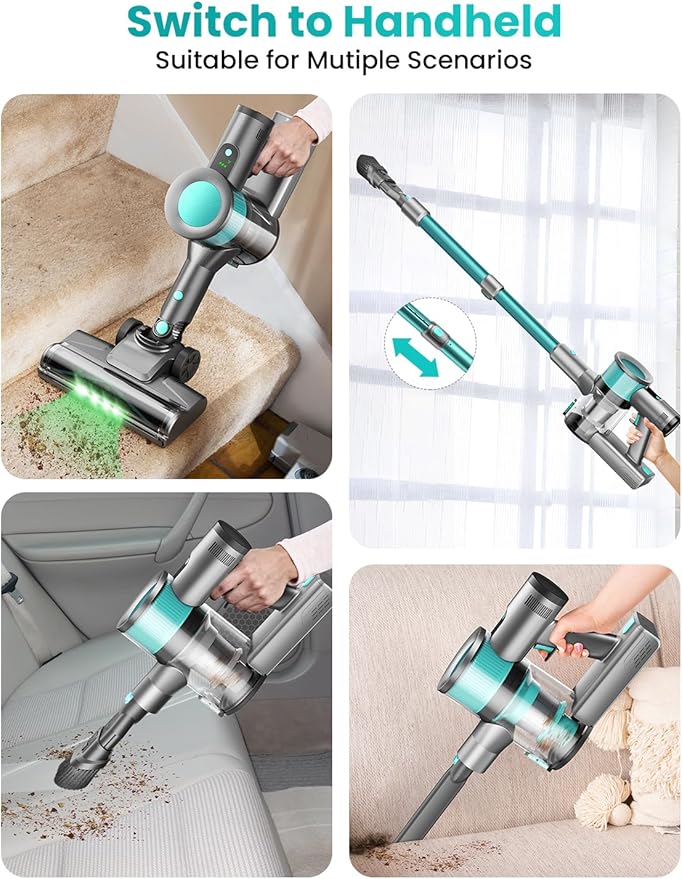 Dzaki Cordless Vacuum Cleaner, Stick Vacuum with Smart LED Display, 50KPA 55Mins Vacuum Cleaners for Home, Powerful Suction, Anti-Tangled Lightweight Rechargeable Vac for Pet Hair, Carpet