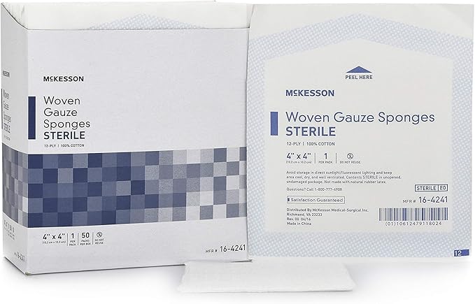 McKesson Woven Gauze Sponges, Sterile, 12-Ply, 100% Cotton, (4 X 4 Inch (50 ct))