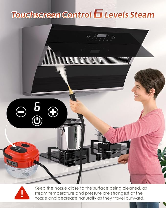 Handheld Steam Cleaner Touch Panel 2500W High Pressure Steamer for Cleaning Grout Tile Portable Steamer for Car Auto Home Small Power Cleaning Steamer with Drain Hole (Orange-red)