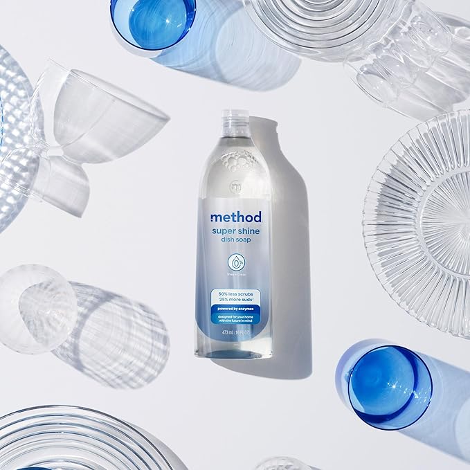 Method Super Shine Liquid Dish Soap, Powered by Enzymes, Free + Clear, Unscented, 16 fl oz