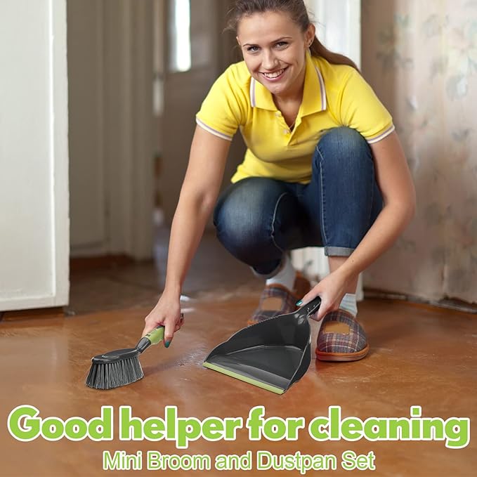 Zopeal 4 Set Dust Pan and Brush Set, Small Dustpan with Broom, Handheld Angle Broom and Dustpan Set for Home Room Kitchen Car Office Lobby Indoor Floor Cleaning