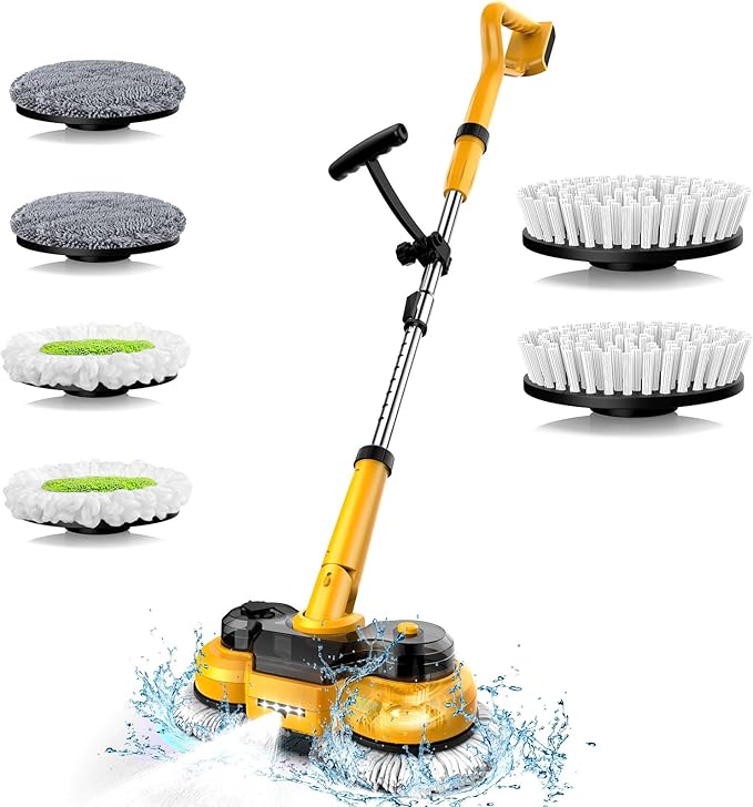 Cordless Electric Mop for Dewalt 20V Battery (NO Battery), 2 in 1 Spin Mop & Electric Floor Scrubber Machine with LED Light & Water Spray, 800 RPM Rotating Electric Mops for Floor Cleaning (Golden)