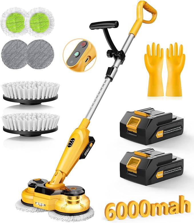 qimedo 6000mAh Battery Cordless Electric Mop M3, 800RPM Electric Power Scrubber & Mops for Floor Cleaning, Automatic Spin Mops with Smart Display,Rotating Mop with LED Light & Water Spray