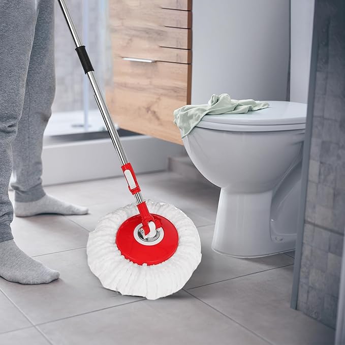 Simpli-Magic 360° Spin Mop and Bucket with Wringer – 3 High-Absorbent Microfiber Washable Heads – Spinning Mop and Bucket Set for All Types Floor Cleaning (Black)