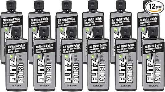 Flitz Multi Purpose Metal Polish Liquid - 3.4oz Bottle of USA-Made Tarnish Remover - For Aluminum, Chrome, Brass, Nickel, Silver - Non-Abrasive Metal Cleaner and Polish, Restorer (12 Pack)