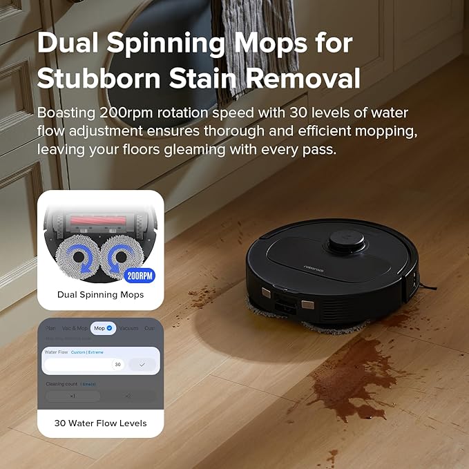 roborock Qrevo S Robot Vacuum and Mop, Self-Drying, Auto Mop Washing, 7000Pa Suction, Self-Emptying & Refilling, 10mm Mop Lifting, Black (Renewed)
