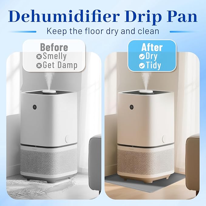 Dehumidifier Drip Mat- 23.6'' x 19.7'' x 0.78'' Silicone Humidifier Drip Mat, With Raised Edge, Non-Slip,Spill-Proof,Dehumidifier Drip Pan,Prevent Water Leakage and Protect Floor & Carpet-Grey