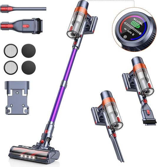 38Kpa Cordless Vacuum Cleaner, 450W Cordless Vacuum Cleaner, Up to 55 Mins Runtime, with 1.5L Dust Cup&LED Display, Purple