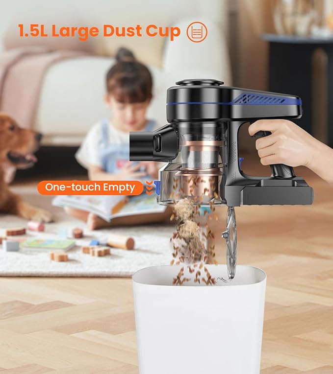 NADALY Cordless Vacuum Cleaner, Powerful Stick Vacuum with 45min Runtime, Anti-Tangle Self-Standing Vacuum Cleaners for Home, 8-in-1 Lightweight Vacuum for Hardwood Floor/Carpet/Pet Hair, Bronzed Gold