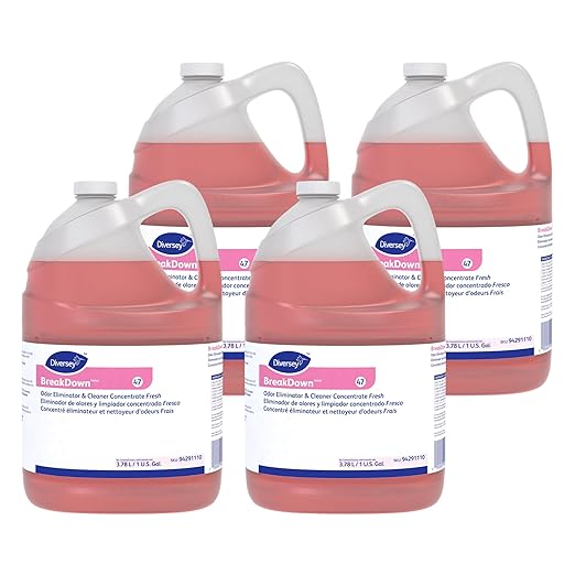 Diversey 94291110 Breakdown Odor Eliminator, Enzyme Eliminates Odors & Stains on Hard Surfaces & Carpet, Fresh Scent, Concentrate, 1-Gallon (Pack of 4)