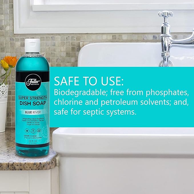 Fuller Brush Super Strength Dish Soap – Blue River – Ultra Concentrated Formula – Cuts Grease Fast, Clean Dishes, Glassware, Silverware, Pots, Pans & Surfaces – (Pack of 6)