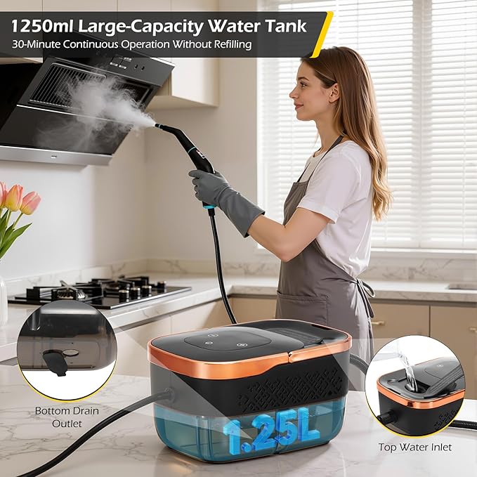 Dyna-Living Steam Cleaner 1500W Engine Steam Cleaner Handheld High Pressure Steam Cleaner for Cleaning, Car Steamer with 42.2 oz Tank, Portable Steamer for Car Detailing, Floor, Carpets, Tile
