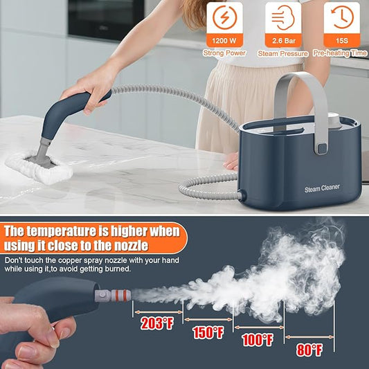 10-in-1 Multipurpose Steam Cleaner, Handheld Steamer for Cleaning Home & Auto Car, High Pressure Steam Cleaner for Grill Floor Window Upholstery Kitchen Bathroom - 1200W, Portable, Fast-Heating, Blue