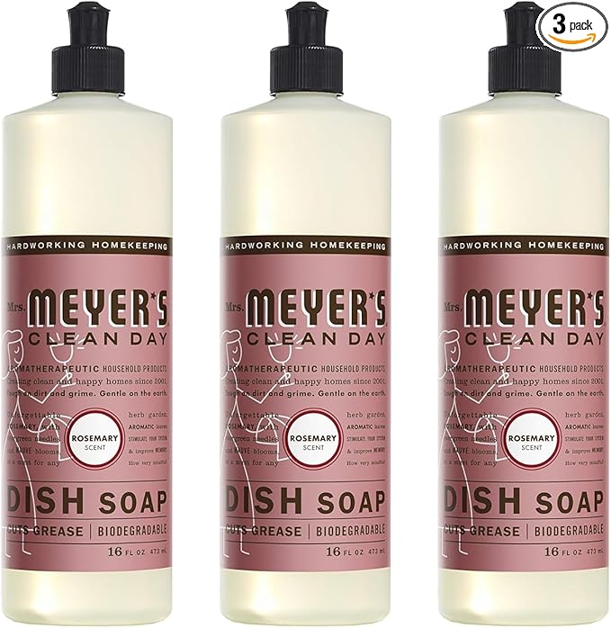 Mrs. Meyer's Clean Day Liquid Dish Soap, Rosemary, 16 Ounce Bottles, 3pk