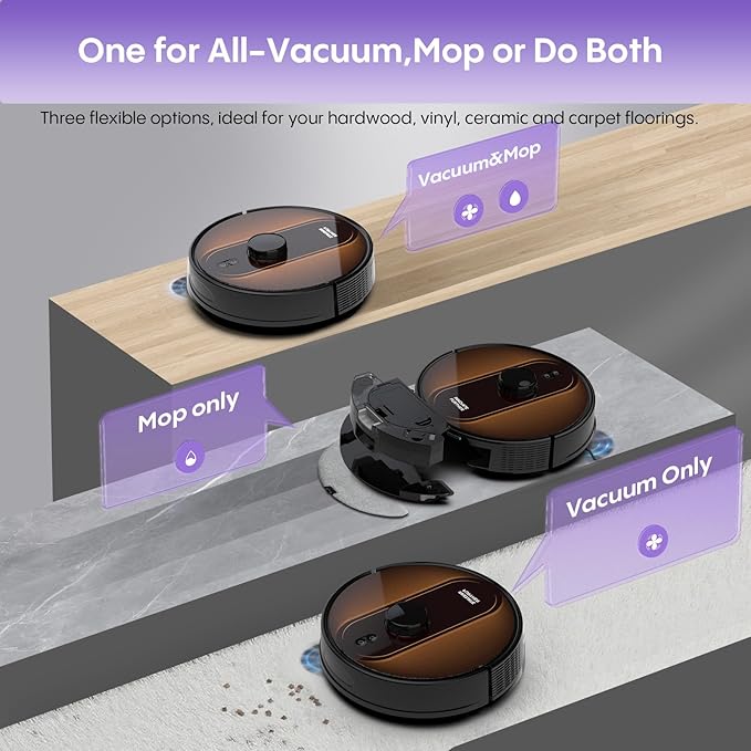 Robot Vacuum and Mop with Mapping, 5000Pa Robotic Vacuum Cleaner with Self Emptying Station for 90 Days Hands-Free, LiDAR Navigation, No-Go Zones, Wi-Fi/App/Alexa Control, for Pet Hard Floors Carpet