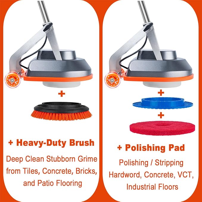 15" Floor Buffer Machine, Commercial Floor Scrubber Machine with Brushes and Pads, Heavy Duty Floor Cleaner and Polisher- Deep Clean and Polish Your Floors with Ease