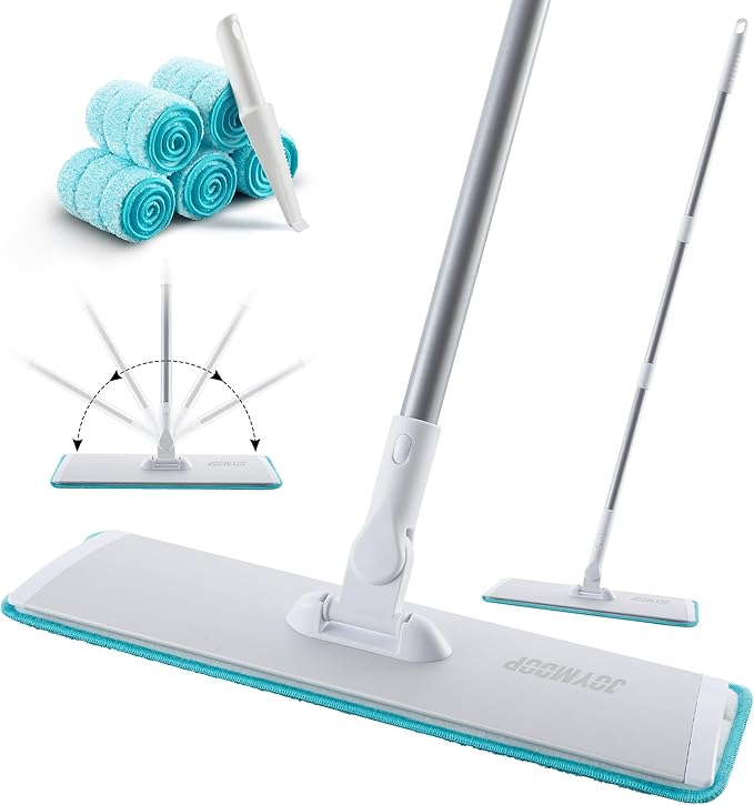 JOYMOOP 18 Inch Dust Mop for Hardwood Floors, Heavy Duty Industrial Wet Dry Mops with Telescopic Handle, Includes 5 Microfiber Mop Pads