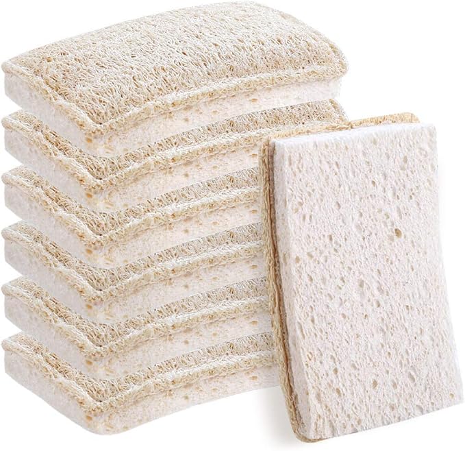 WANGDA.G Loofah Dish Sponges Kitchen,Organic Natural Sponges for Dishes,Non Scratch Eco Friendly Biodegradable for Cleaning,6PCS