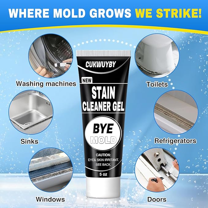 10 Oz Black Stain Cleaner Gel Home Cleaner for Washing Machine Seal Shower Bathroom Grout Sinks Caulk Cleaner Stain Heavy Duty Gel with Brush (2 Pack 5 Oz)