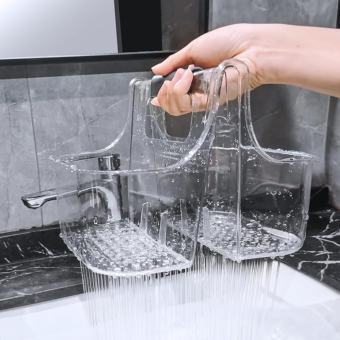 tutata Clear Caddy Organizer with Handle, Shower Caddy, Stackable Plastic Bin Basket for Bathroom, Shower, Craft organizer