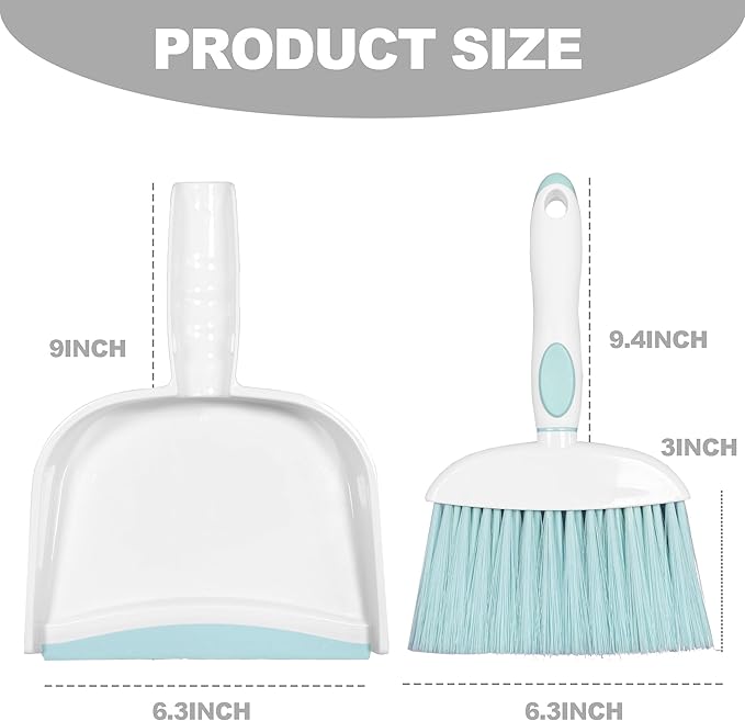 Mini Broom and Dustpan Set Small Broom with Dustpan Combo Set Portable Cleaning Tools for Home Office RV Learning Camping (White+Blue)